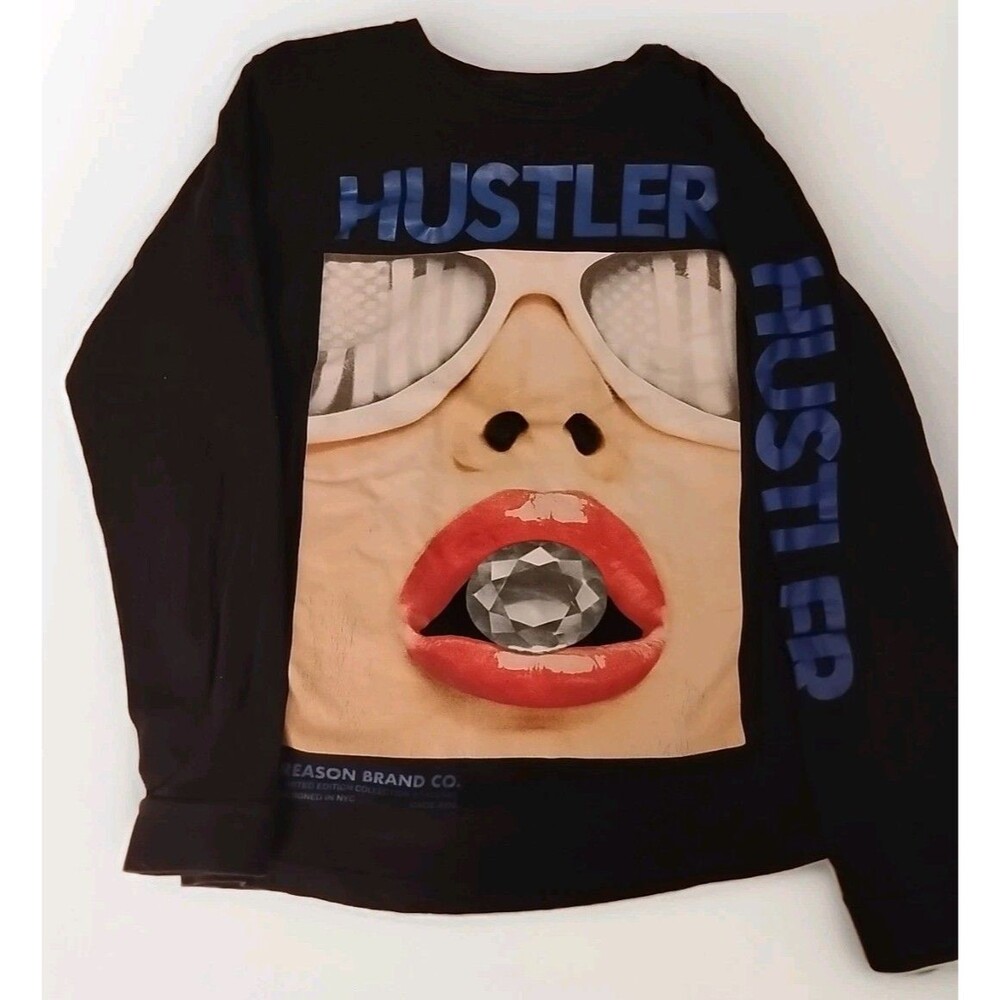 Reason Brand Hustler Graphic Long Sleeve T-Shirt Mens Medium Black NYC